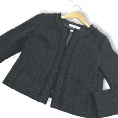 【美品】ナチュラルビューティーベーシック ノーカラー ツイードジャケット M