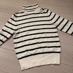 H&M ストライプハイネックトップス ニット 薄手 XS