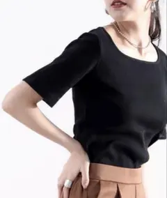 classicalelf ワイドネックリブカットソー（半袖） ブラックのサムネイル