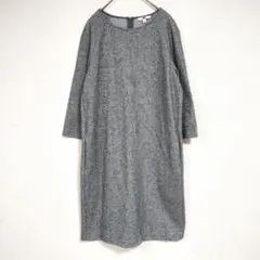 UNIQLO グレー ラウンドネック 七分袖 ニットワンピース M シンプル 春