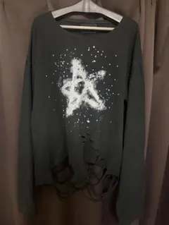 GRANCY】ラインストーンデザイン グラフィックダメージ ロンT (M