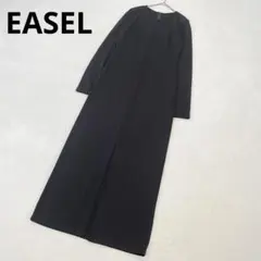 EASEL 韓国製 フロントスリット ロングワンピース 長袖 無地 ブラック