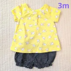 3monthイエロー鳥柄Tシャツとデニムカラーショートパンツセットのサムネイル
