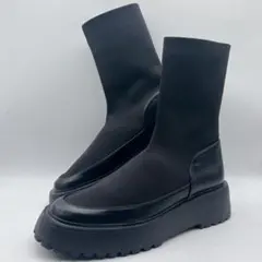 美品✨LE TALON ルタロン 撥水ニットトラックソールショートブーツ 黒 L