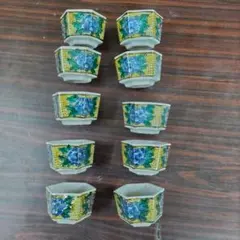 ラスト　新品未使用　特選九谷焼　花柄六角形 お猪口 10個セット　希少