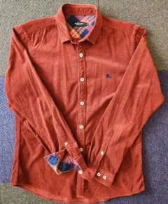 バーバリー・ブラックレーベル　コーデュロイ長袖シャツ（橙に近い赤）（サイズ2）