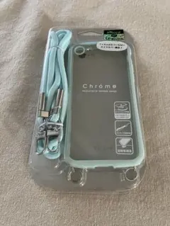 クロームiPhone SE2./SE3/8/7 ケース　ストラップ付　ミント