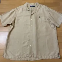 美品＞ポロラルフローレン L リネン オープンカラーシャツ ベージュ