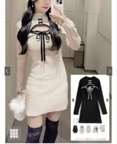 GRL フロントオープン配色リボンワンピース　ru1355