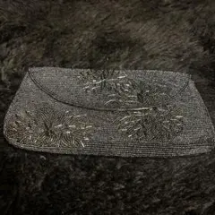 黒 ビーズ刺繍 花柄 長財布 レディース