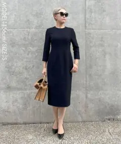 JENNE ジェンヌ ジョーゼット美ラインシャツワンピース S ネイビー