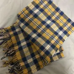 イエロー ネイビー チェック マフラー