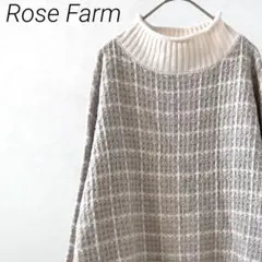 Rose Farm ニット セーター ハイネック チェック柄 ツイード風 大きめ