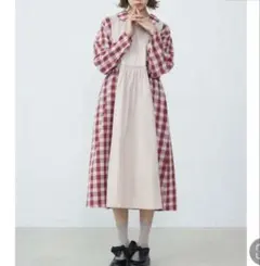merry jenny チェックコンビシャツロングフレアワンピース