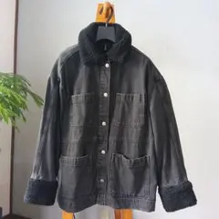 H&M ボア襟付きブラックデニムジャケット
