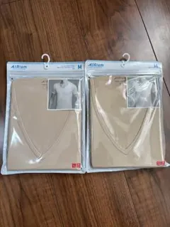 ユニクロメンズAIRism VネックTシャツ M ベージュ 2枚セット