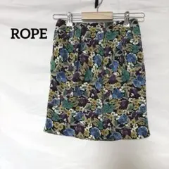 ROPE ミニスカート フラワープリント タック 膝丈 S マルチカラー