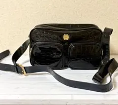 MIDO 本革 エナメル ショルダーバッグ ブラック クロコ