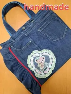 ✾ハンドメイド✾フリルがかわいい♡デニムリメイクバッグ - メルカリ