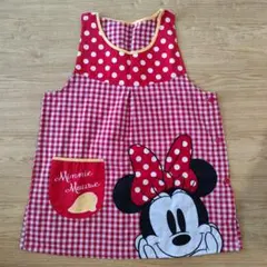 ミニーマウス 赤と白のチェック エプロン