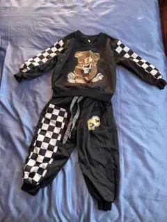 クマプリントチェック柄トレーナーセット