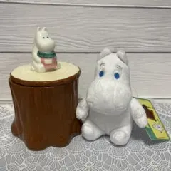 849.「ムーミン切り株型小物入れ＆ムーミンマスコット　２つセット