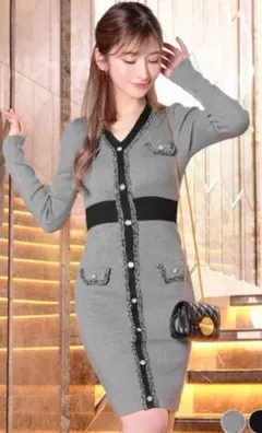 DAZZY【新品未使用】ニットワンピース タイトフィット グレーFサイズ