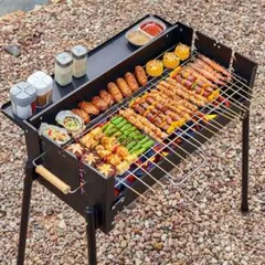 2か所で同時に焼き分け可能】バーベキューコンロ 多用棚板 8-12人用
