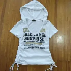 Blue Strive ギャル系 フード付きホワイトTシャツ