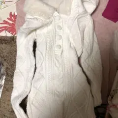 Darich フードファーケーブルニットミニワンピース ホワイト