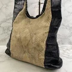 パイソン 2WAY ハンドバッグ ショルダーバッグ ブラウン 蛇革 スエード 