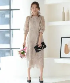 haremode niana 刺繡レース バックリボン タイトドレス M