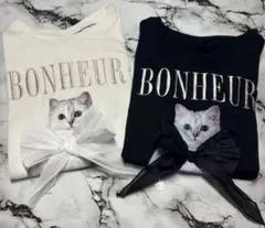 GRLキャットプリントロゴ刺繍Tシャツ　pm592a