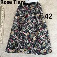 美品　大きいサイズ42 ウエストゴム花柄ミモレ丈スカートのサムネイル