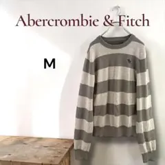 アバクロボーダーニット 薄手 春ニット 刺繍ロゴ グレー系 M 美品　春服のサムネイル