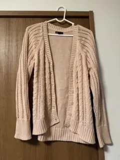 ピンク ニット カーディガン 長袖 オープンフロント