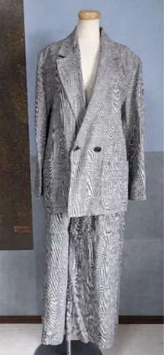 セール！千鳥格子セットアップ　パンツスーツ　麻素材春のおでかけ