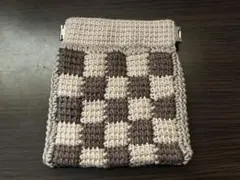 ハンドメイド チェック柄かぎ針編みポーチ