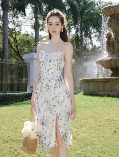 花柄プリント ハイスプリット キャミドレス