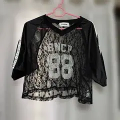 チャオパニック　レースドッキングフットボールTee ブラック　短丈のサムネイル
