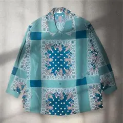 90’s vintage 総柄シャツ ブルー F ペイズリー 日本製 長袖のサムネイル