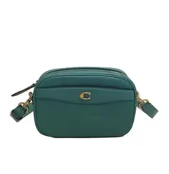 COACH カメラ バッグ ショルダーバッグ ブルーグリーン レザー
