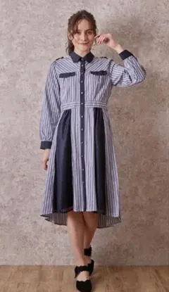 【週末限定‼️超お得】axes femme ブルーレースシャツワンピース