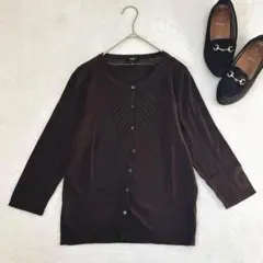 t5【TALBOTS】タルボット　七分袖カーディガン　ブラウン　Sのサムネイル