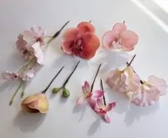 高級造花　ヘッドパーツ　アーティフィシャルフラワー　髪飾り　ピンクセット