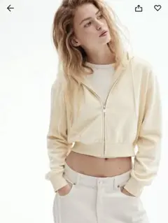 フルジップ　クロップドスウェットパーカ　ライトイエロー　XL H&M