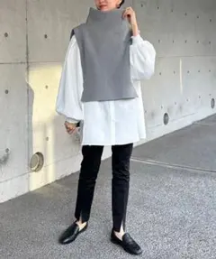 Bonjour Sagan畦編みニット前後差ベスト