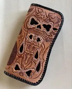 本革 長財布ハンドメイド カービングバイカーズウォレット新品　クリスマスセール