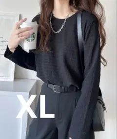 長袖　ストレッチカットソー　ブラック