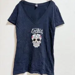 ネクストレベル Tシャツ Vネック 半袖 スカル 黒 タウンユース【S～M】